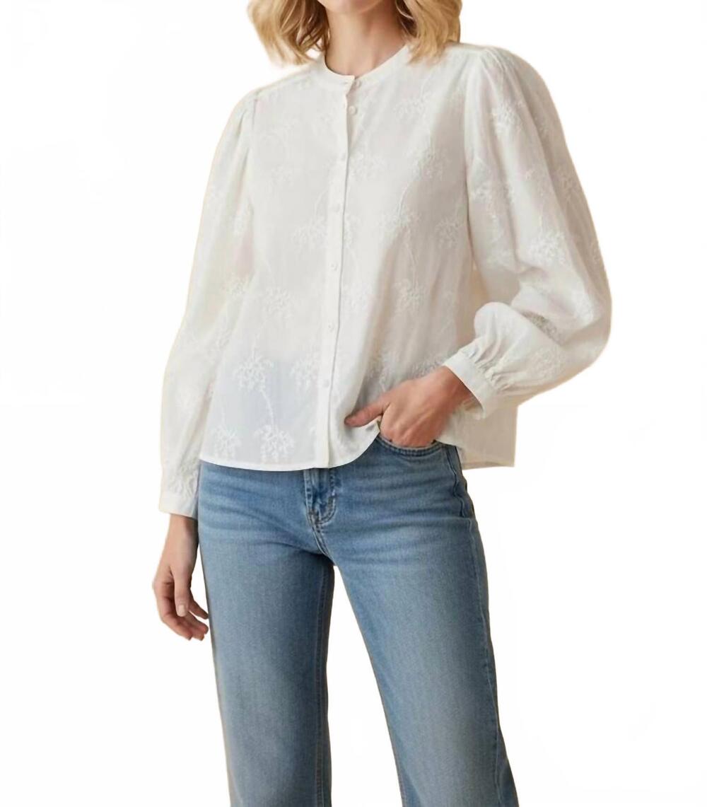 NEW HEIMISH USA eyelet embroidered puff sleeve blouse in white